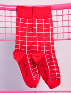 Daniel Chong Calcetines cuadros bermellón* Calcetines