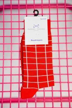 Daniel Chong Calcetines cuadros bermellón* Calcetines