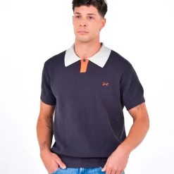 Daniel Chong Men's Short Sleeve Mesh Polo w/ Button AZUL MARINO*Hombre Hombre