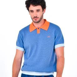 Daniel Chong Men's Short Sleeve Mesh Polo w/ Button AZUL CLARO*Hombre Hombre