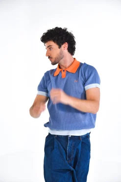 Daniel Chong Men's Short Sleeve Mesh Polo w/ Button AZUL CLARO*Hombre Hombre