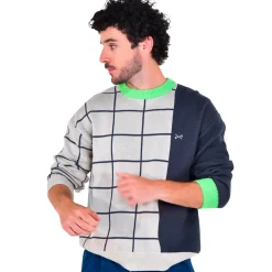 Daniel Chong Unisex Knitted Jacquard Sweater GRIS/AZUL*Mujer Hombre|Mujer