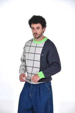 Daniel Chong Unisex Knitted Jacquard Sweater GRIS/AZUL*Mujer Hombre|Mujer