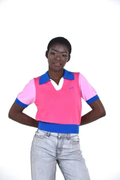 Daniel Chong Women Short Sleeve Knitted Polo ROSA*Mujer Mujer