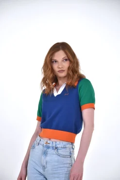 Daniel Chong Women Short Sleeve Knitted Polo AZUL*Mujer Mujer